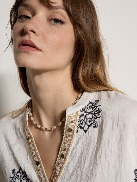 Paisley Bead Embroidered Blouse, White, large