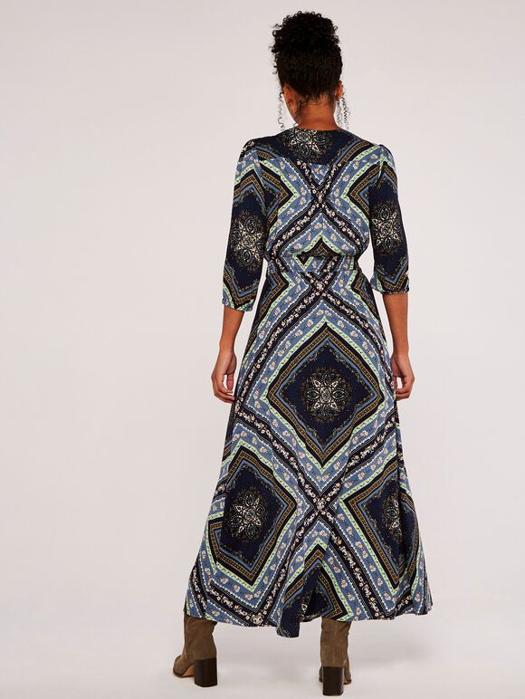 Scarf Print Maxi Dress, Navy, large
