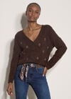 Pointelle Diamond Floral Cotton-Blend Cardigan, Brown, large
