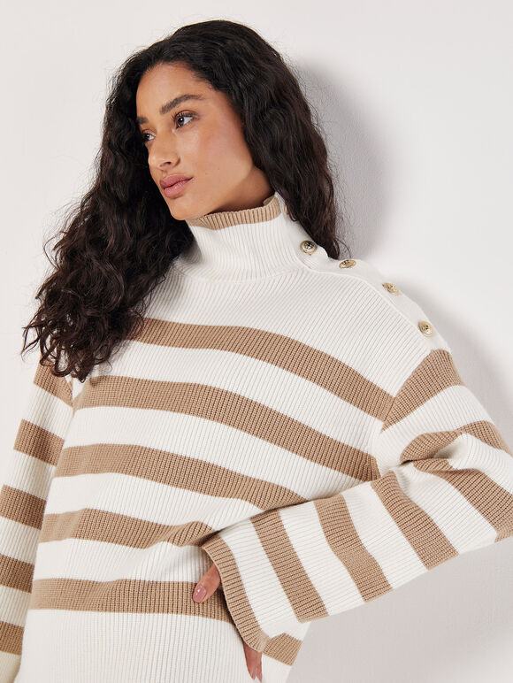 Button Detail Stripe Jumper, Stone, large