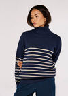 Striped Roll Neck Jumper, Navy, large