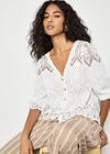 Floral Lace Button-Down Blouse, White, large