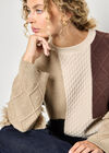 Mixed Cable Knit Patchwork Jumper, Brown, large