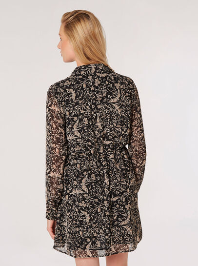 Illustrated Birds Empire Dress