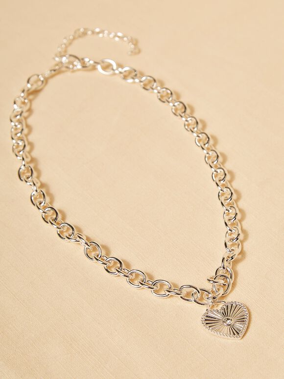 Silver Heart Chain Necklace, Assorted, large