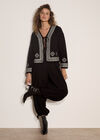 Soft Ribbed Knit Embroidered Cardigan, Black, large