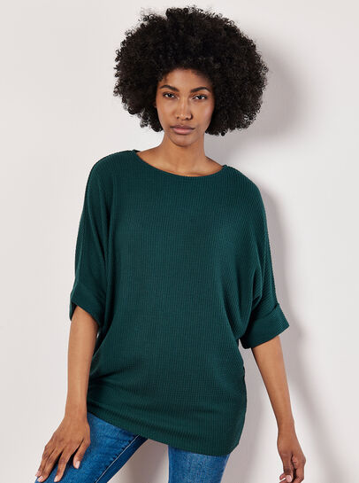 Soft-Touch Batwing Waffle Knit Top