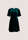 Velvet Button-Down Mini Dress, Green, large