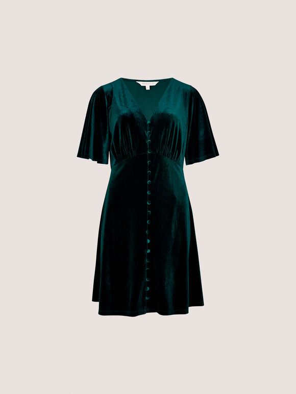 Velvet Button-Down Mini Dress, Green, large