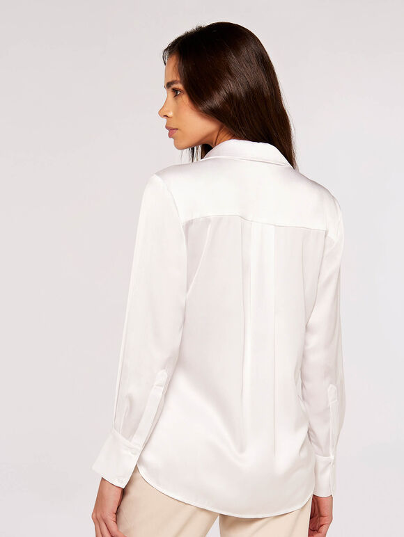 Long Sleeve Satin Shirt, White, large