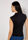 High Neck Side Ruched Top, Black, large