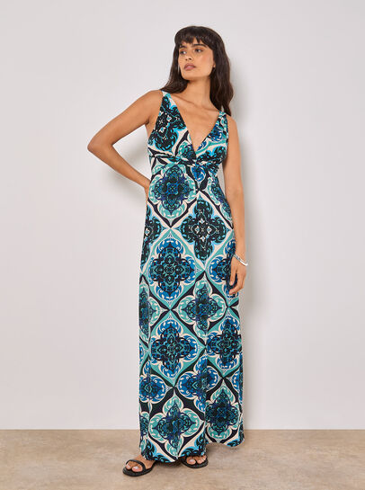 Tile Print Jersey Maxi Dress