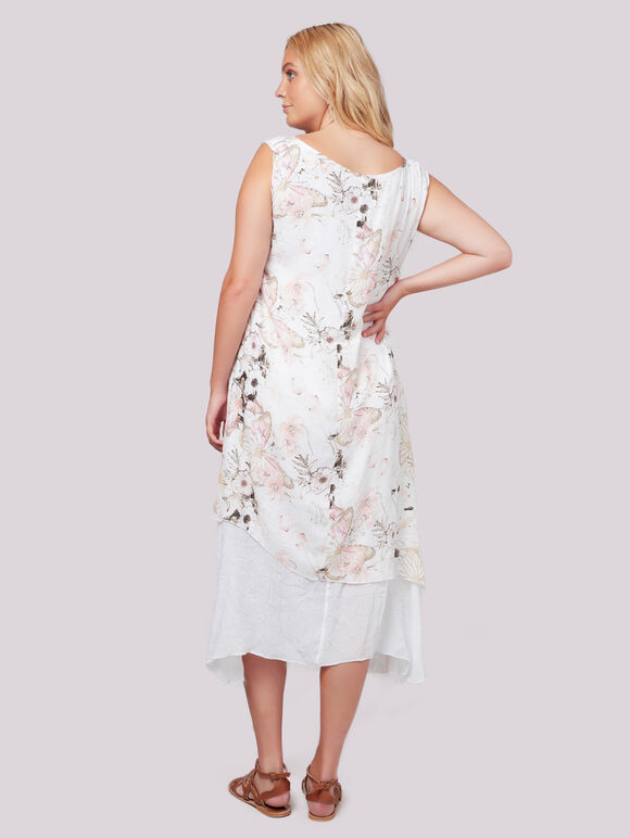 Curve Floral Butterfly Layer Dress, Cream, large