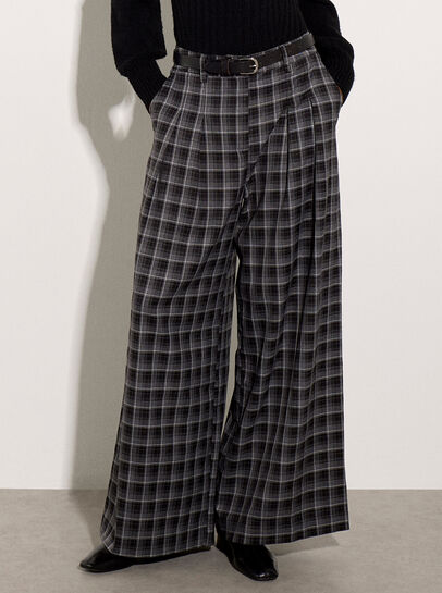 Check Print Tailored Wide-Leg Trousers
