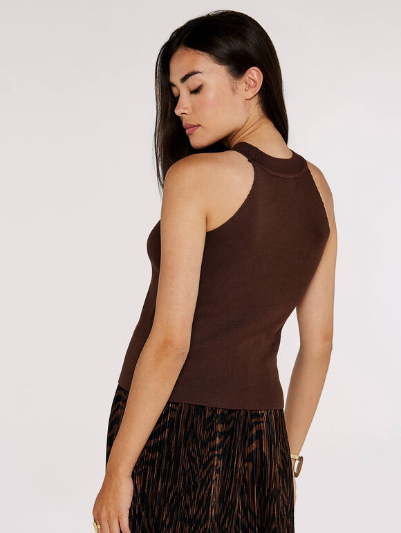 Halter Neck Top, Brown, large