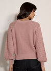 Pointelle Waffle Knit Cropped Jumper, Pink, large