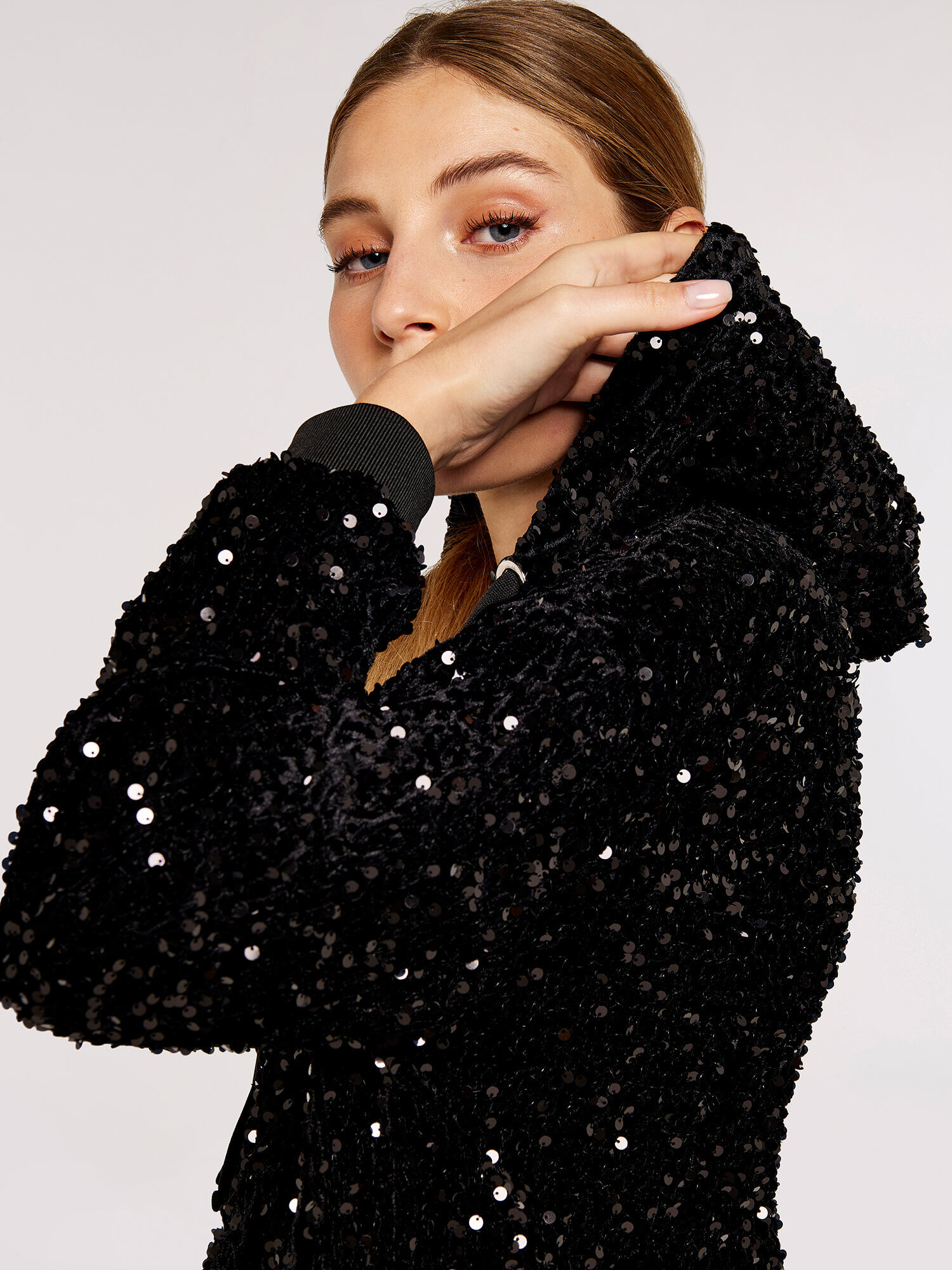Sequin Bomber Jacket Apricot Clothing