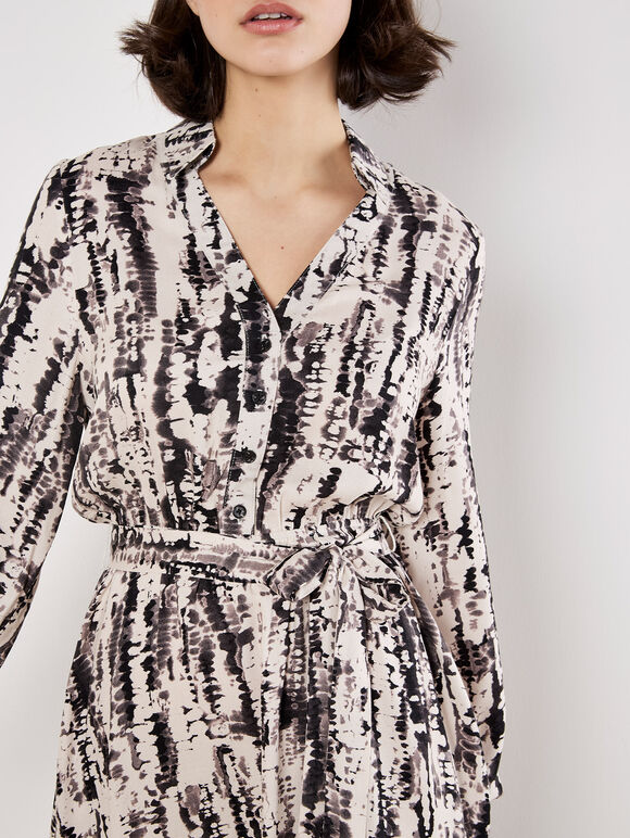 Tie Dye Stripe Shirt Mini Dress, Stone, large
