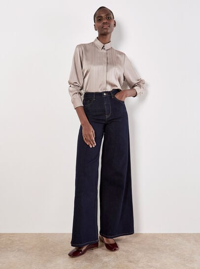 Satin Self-Stripe Oversized Shirt