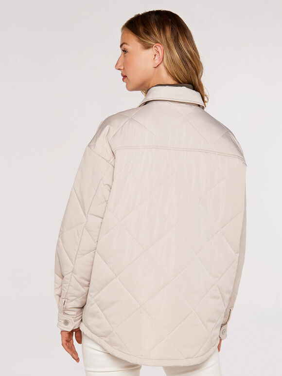 Collared Quilted Jacket, Stone, large