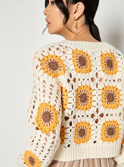 Sunflower Hand-Knit Crochet Cardigan