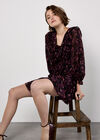 Ditsy Floral Chiffon Ruffle Dress, Burgundy, large