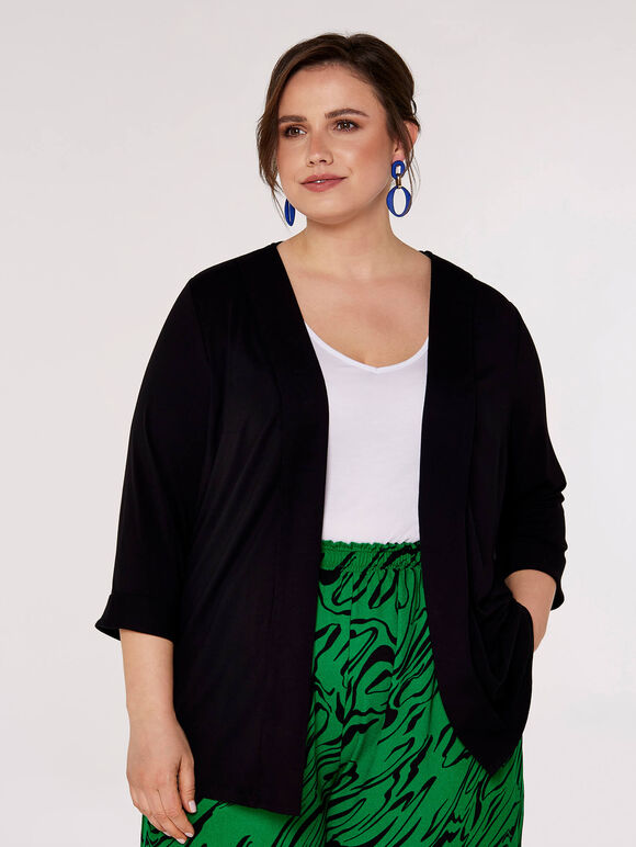 Curve Jersey Tuxedo Blazer, Black, large