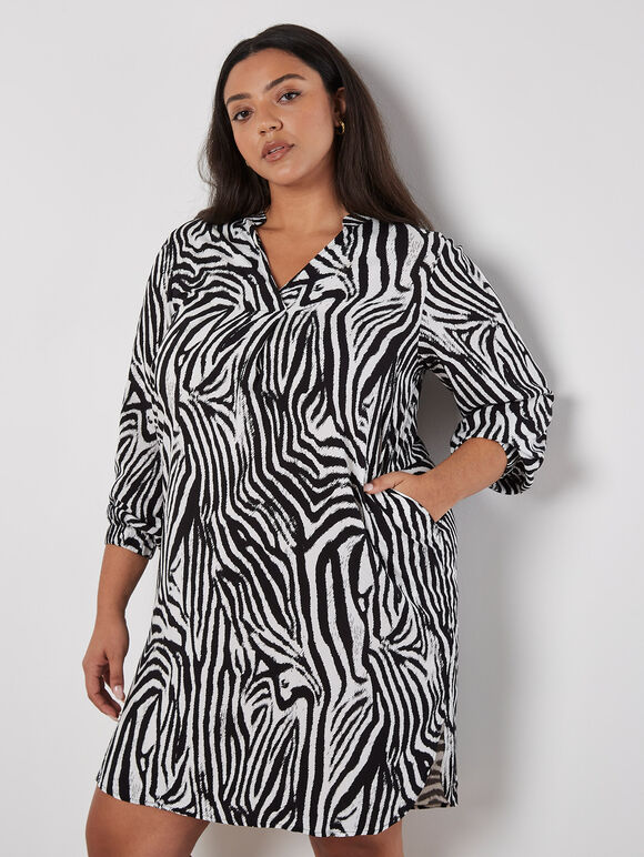 Curve Zebra Print Mini Dress, Black, large