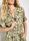 Tropical Leaf Zip-Down Midi Dress, Khaki, large