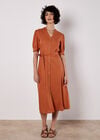 Button Down Linen Blend Midi Dress, Orange, large