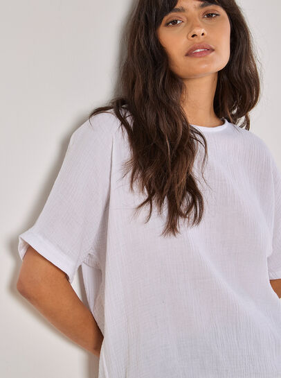 Textured Cotton Button Back T-Shirt