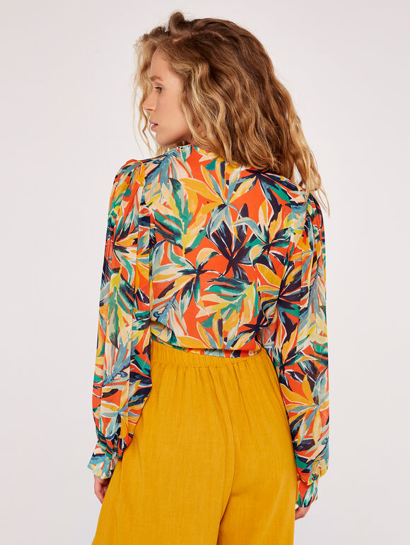 Palm Front Tie Top, Orange, large