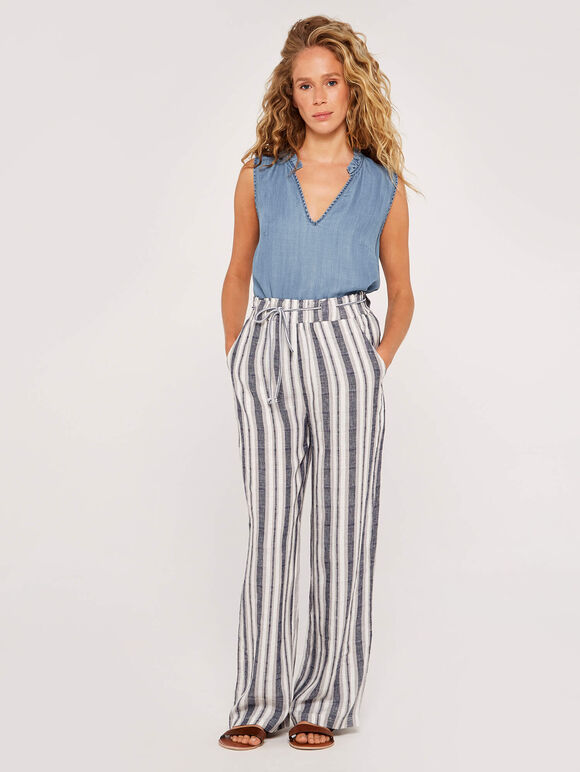 Chambray Stripe Waist Trouser, White, large