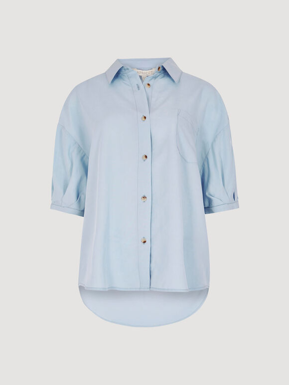 Oversized Slub Shirt, Blue, large