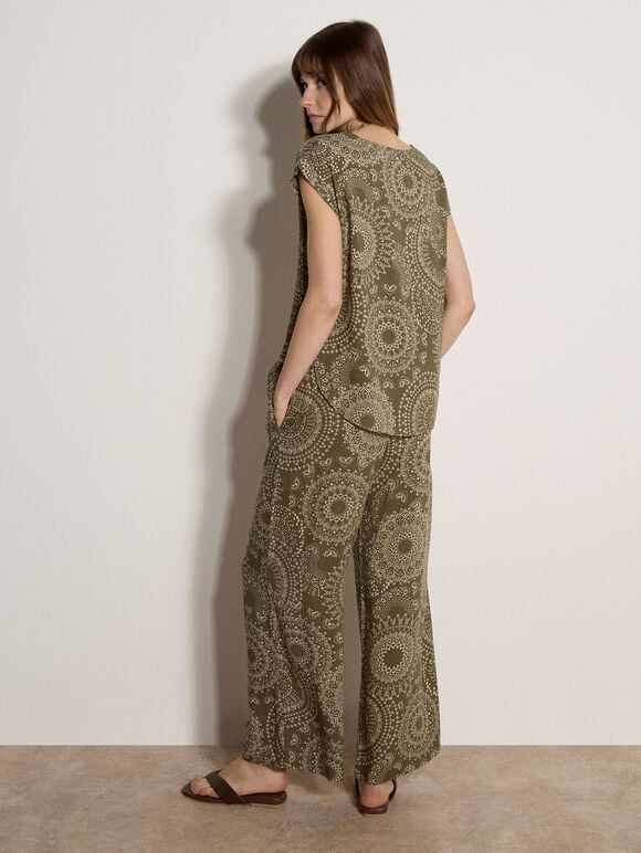 Kaleidoscope Print Woven T-Shirt, Khaki, large