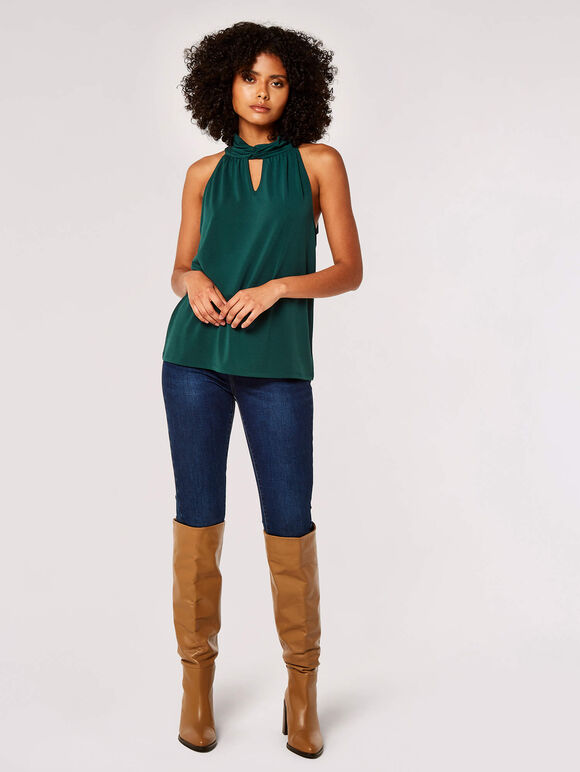 Keyhole Crepe Top, Green, large