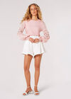 Contrast Crochet Sleeves Jumper, Pink, large