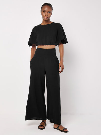 Smocked Waistband Palazzo Trousers