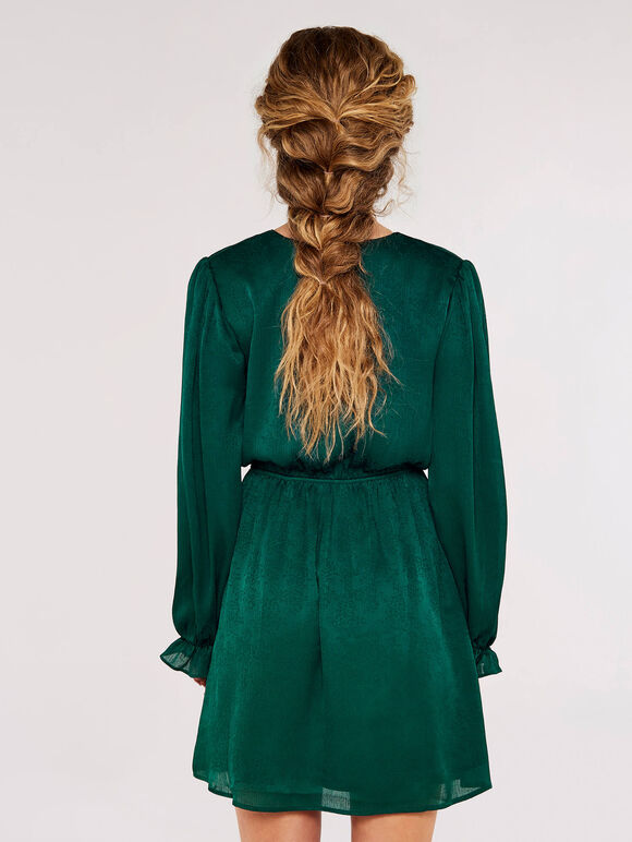 Floral Jacquard Wrap Dress, Green, large