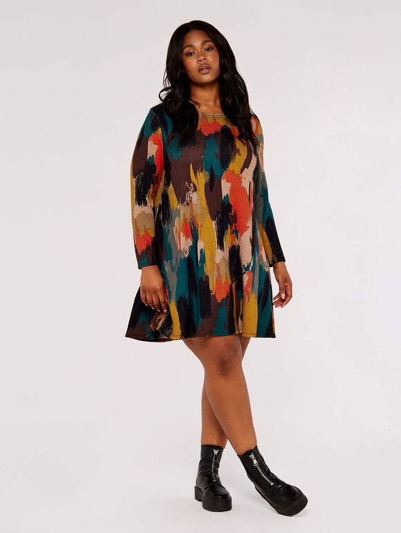 Curve Art Attack Mini Dress, Mustard, large