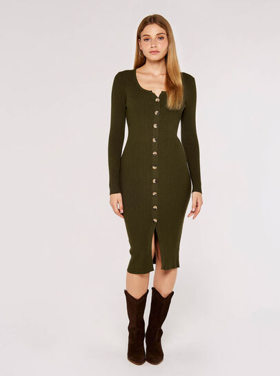 Buttoned Ribbed Midi Dress