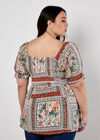 Tropical Scarf Prnt Milkmaid Top, Orange, large
