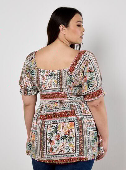 Tropical Scarf Prnt Milkmaid Top