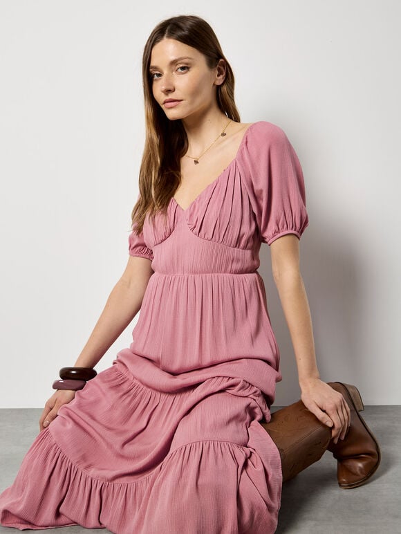 Crinkle Tiered Maxi Dress, Pink, large