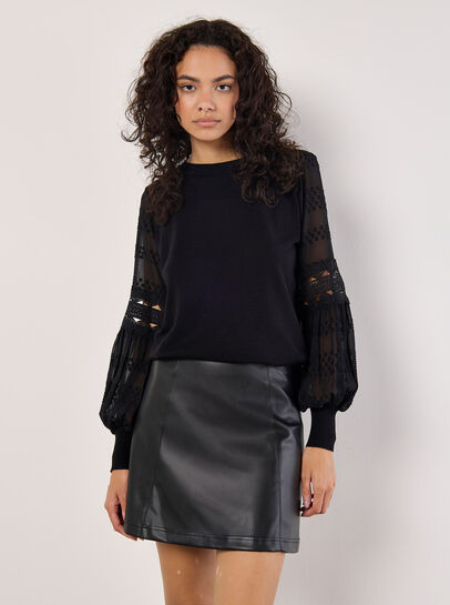 Contrast Chiffon Sleeves Jumper