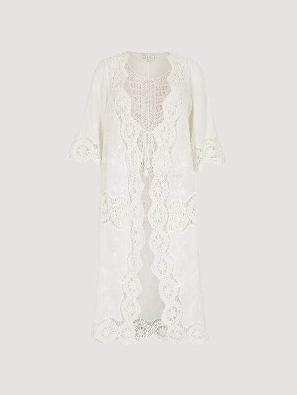 Cotton Blend Lace Longline Cover Up, White, large