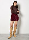 Sequin Velvet Shorts, Burgundy, large