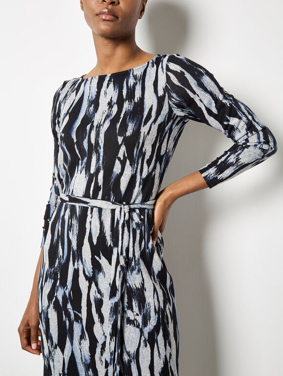 Brushstroke Knitted Midi Dress, Blue, large
