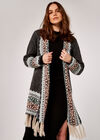 Fairisle Fuzzy Fringed Cardigan, Black, large