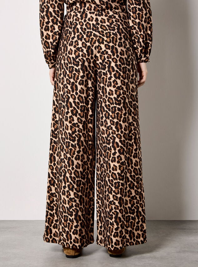 Leopard Print Wide-Leg Trousers, Brown, large
